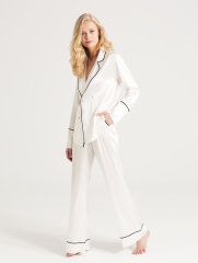 %100 İpek Pure Pijama Takımı Kırık Beyaz