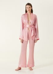 Elegant Saf İpek Pijama Takım Seti Pembe