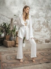 Elegant Pure Silk Pajama Set White