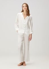 %100 İpek Kadın Pijama Takımı-Beyaz-Solid Serisi