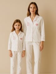ZAU Mommy & Me – Kişiye Özel Pembe Nakışlı %100 Pamuk Anne & Kız Pijama Takımı