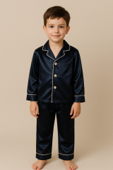 ZAU – Lacivert %100 İpek Erkek Çocuk Pijama Takımı