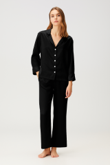 %100 İpek Kadın Pijama Takımı-Siyah-Solid Serisi