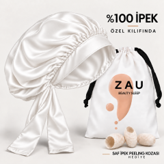 ZAU %100 İpek Ayarlanabilir Bağlamalı Saç Bonesi , Özel Kılıflı ve Peeling Kozası Hediyeli
